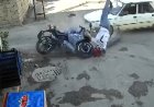 Korkunç kaza anı: Motosiklet sürücüsü metrelerce havaya fırladı