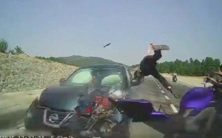 Feci kaza kamerada. Otomobil motosiklete arkadan çarptı