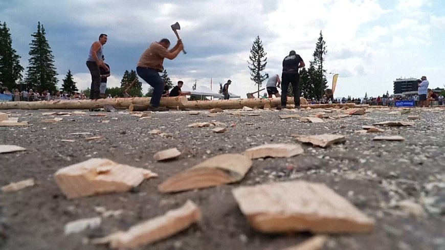Fransa'nın en eski odunculuk yarışında baltalar yarıştı